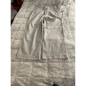 American Eagle Paper bag Waist Pants Women Sz 6 Long Khaki Tan Wide‎ Leg Cropped